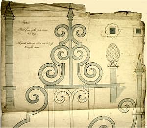 Drawing for railings at Pynes House