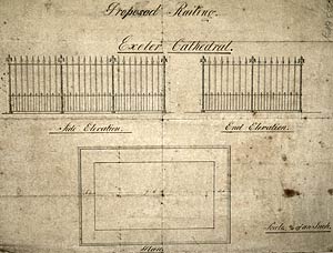 Drawing of railings for Tomb of Earl of Devon